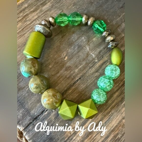 Alquimia Jewelry - Apple green quartz and jasper chunky bracelet